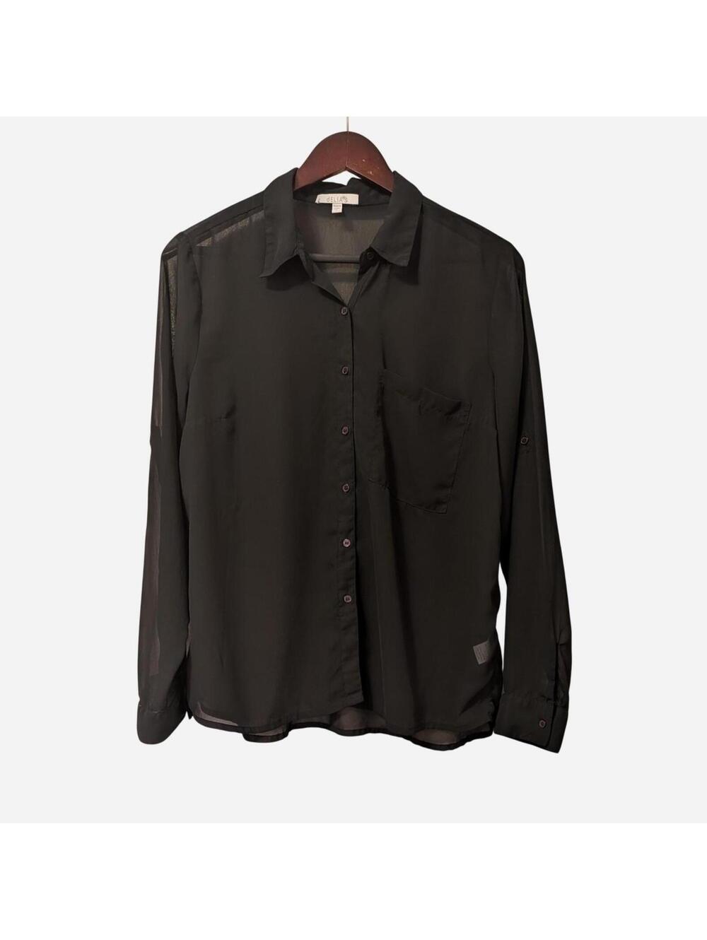 00s Y2K 90s dELiA*s / dELiAs Black Sheer Button-Up Blouse Vintage Large